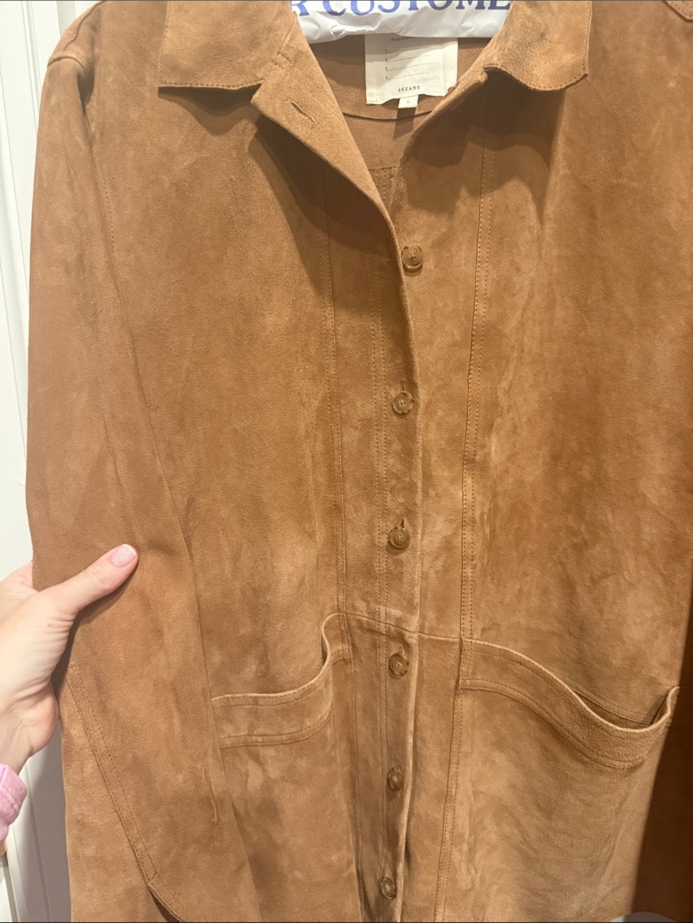 Sezane Tan Suede Button-Front Jacket - Picture 4 of 4